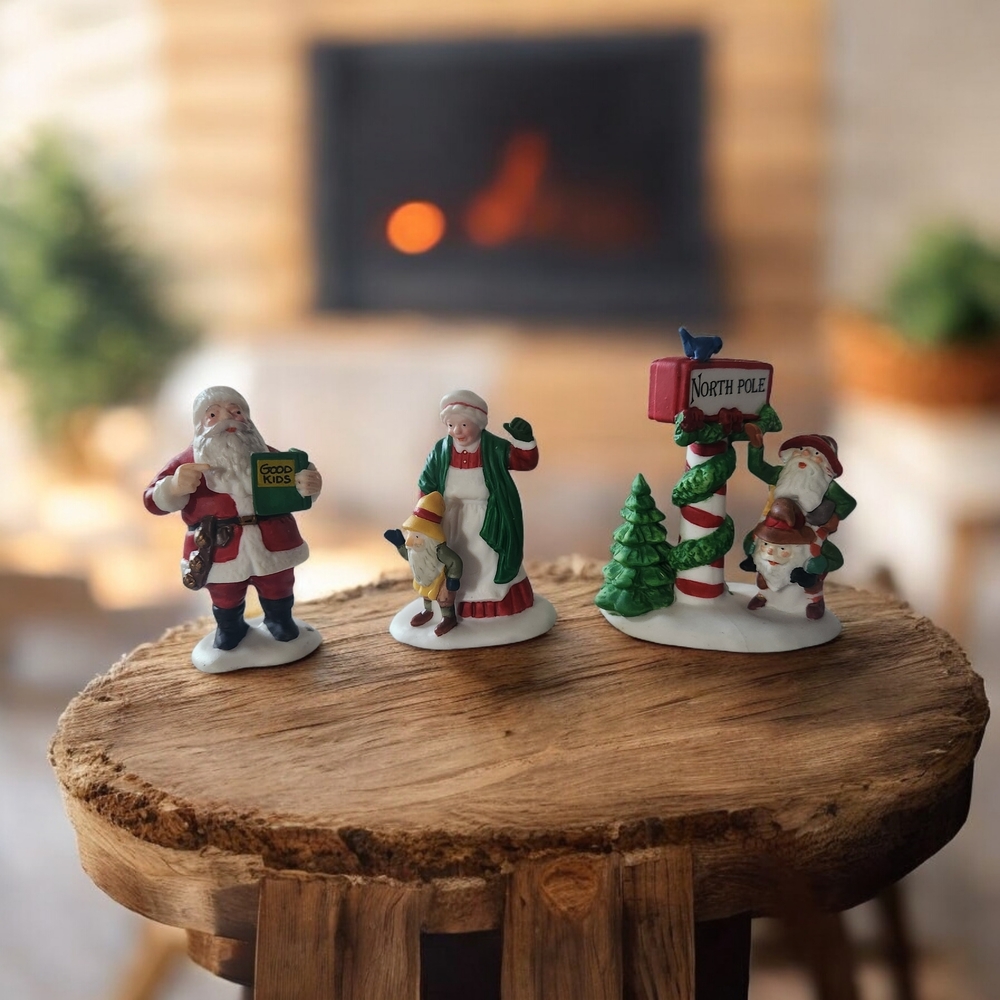 North Pole Series: Mr & Mrs Claus And Trimmin The North Pole VTG Figurines